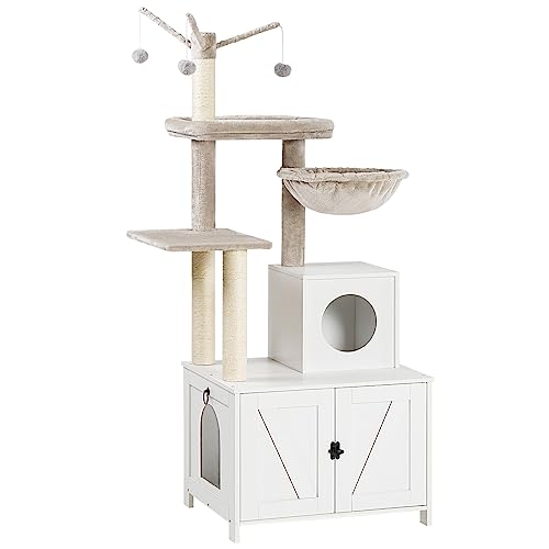 Cat Tree Tower with Litter Box Enclosure for Indoor (White)