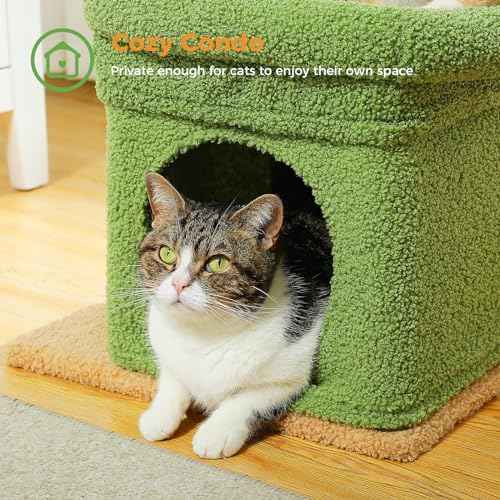 Small Cat Tree Tower for Indoor Cats (Green / M(15.7"L x 15.7"W x 26.7"H))