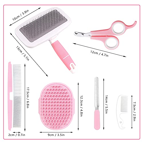 Small Animal Pet Grooming Kit with Pet Shedding Slicker Brush (Pink)