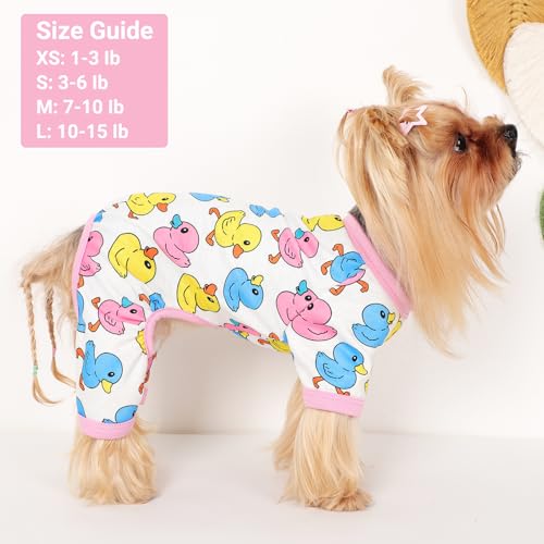 Dog Pajamas Small Sized Dogs Stretchable Summer Dog Clothes Pjs 4 Legs Girl Boy Cute Soft Puppy Outfits Doggie Cat Jammies Jumpsuit Sleeper for Pet (Duck / Small (Chest 13in ))