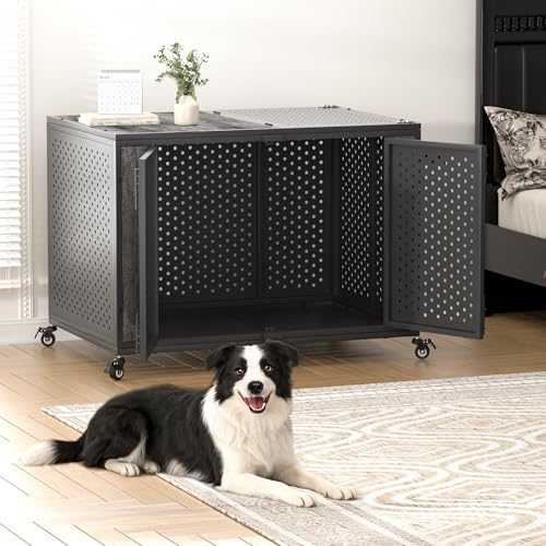 42" Heavy Duty Dog Crate Furniture for High Anxiety Dogs (Black and Gray / 42 inch)