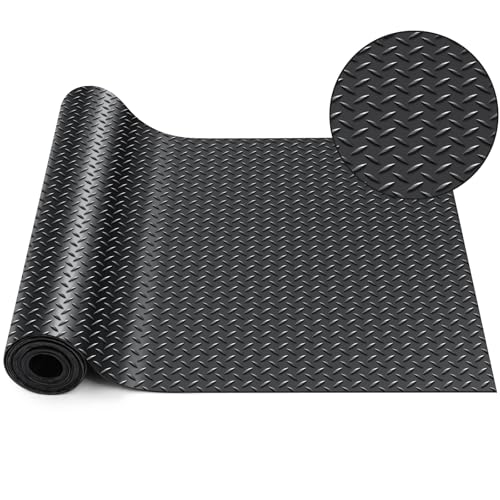 16 in x 10 ft Rubber Diamond Plate Rolls Garage Floor Mat for Under Car (Diamond Plate / 16 in x 10 ft / Black)