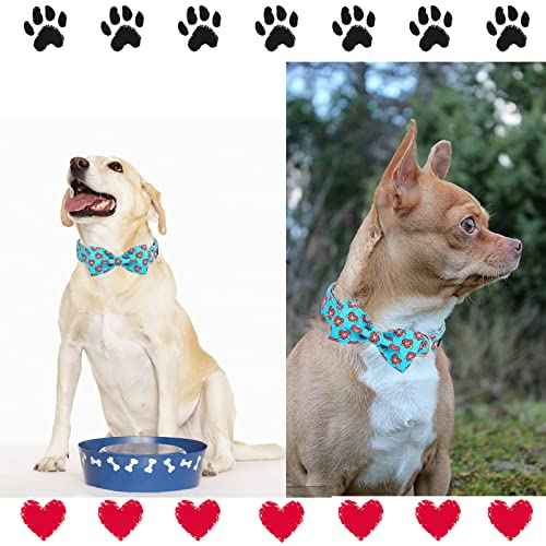 Valentine's Day Dog Collar with Bow Tie Blue Heart Puppy Collar Best Gift for Small Medium Large Boys Girls (X-Small / Blue MoM Love)