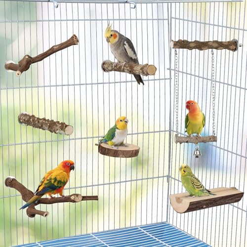 7PCS Natural Grape Wood Bird Perch Set Bird Cage Accessories Sticks (7PCS Perches Platform Swing Set)