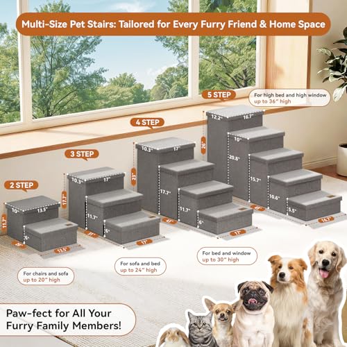 Dog Stairs with Storage (Grey No Condo / 3)