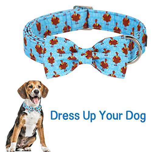Christmas Dog Collar with Bow Tie Red Elk Cotton Collar Adjustable Puppy Collar for Small Medium Large Dogs (Small / Turkey)