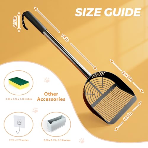 Cat Litter Scoop Deep Shovel (Long Handle-For particles up to 3 mm / Black)