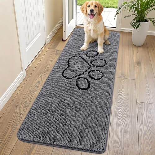 Dog Door Mat for Muddy Paws (70"X24" / Dark Grey and Black)