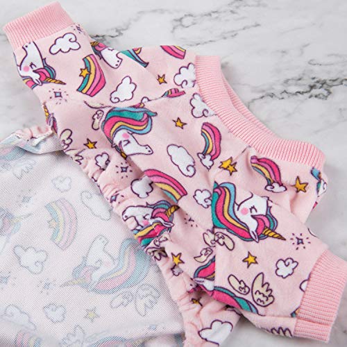 Small Dogs Outfit Soft Puppy Onesies Pjs Dog Pajamas Pet Coat Cat Apparel Comfy Doggie Jumpsuit Bodysuit for All Seasons (Pink unicorn / Medium)