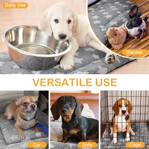 4 Pcs Dog Crate Pads Soft Warm (Rectangular 30 x 48 x 1.6 Inch / Star / Gray)