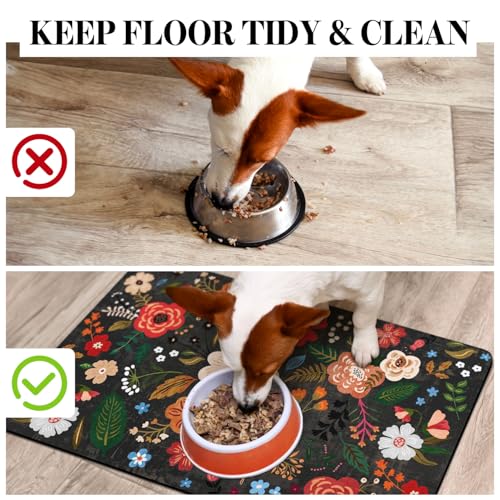 Pet Dog Food Mats for Floors (Black / 24"L x 16"W)