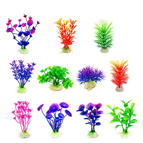 Artificial Aquatic Plants 11 Pcs Small Aquarium Plants Artificial Fish Tank Decorations (11-pack)