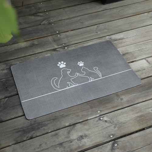 Dog Bowl Mats (grey cat&dog / 12"L x 19"W)