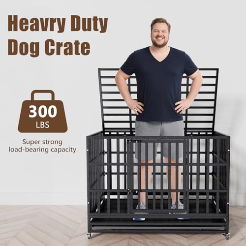 Heavy Duty Dog Crate Kennel with Wheels (37.4"L x 25.6"W x 30.5"H)