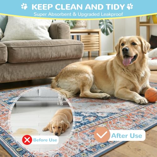 Super Absorbent & Leakproof Washable Dog Pee Pads (Beige Blue / 2FT x 2FT (Pack of 2))