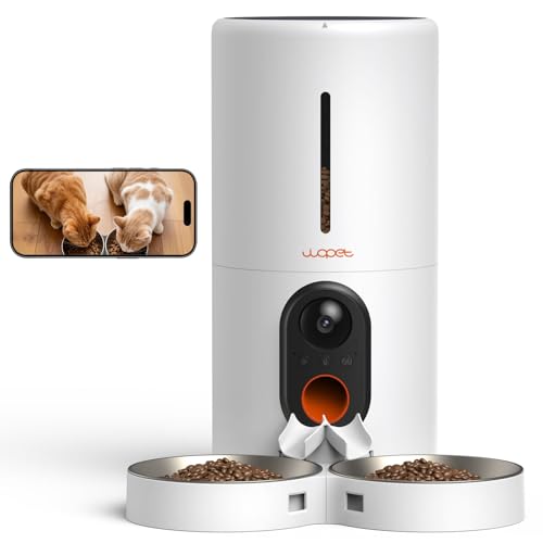 Automatic Cat Feeder with Camera for Two Cats (White)