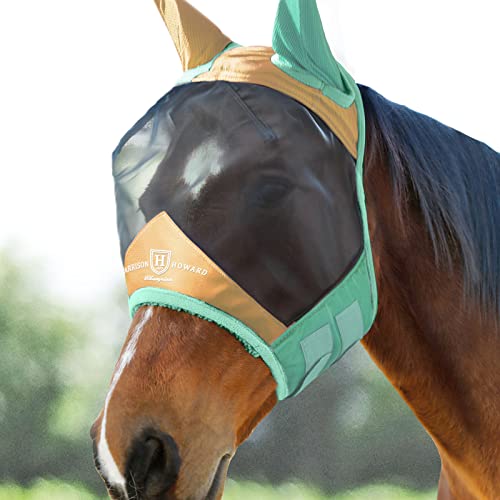 Pro Luminous Horse Fly Mask Standard with Ears UV Protection for Horse Champagne Gold (Champagne Gold/Mint / Medium (Arabian))
