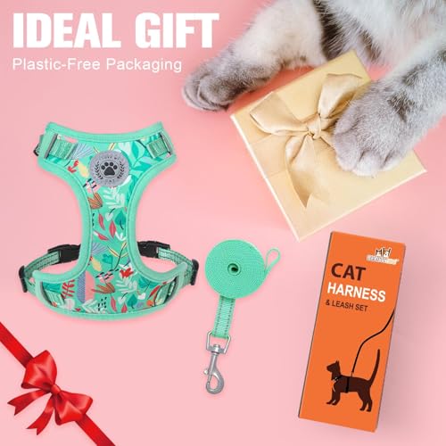 Cat Harness and Leash Set (Leaves Green / S (Chest: 11 - 16"))