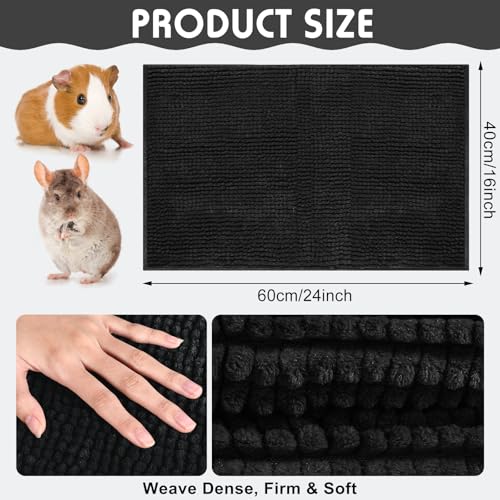 4 Pcs Guinea Pig Cage Liner (Black / 16 x 24 Inch / Low Pile Chenille)