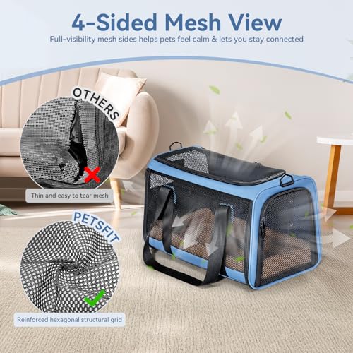 Cat Carrier Soft with Patented Safety Buckles (18.0"L x 11.0"W x 11.0"H / Blue)