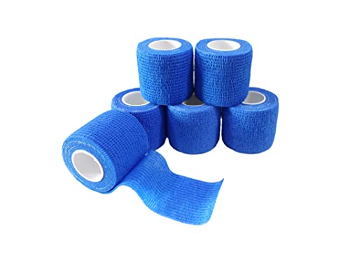 6 Pack 2" x 5 Yards Self Adhesive Bandage Wrap Breathable Cohesive Vet Wrap for Pets (2 Inch / Blue)