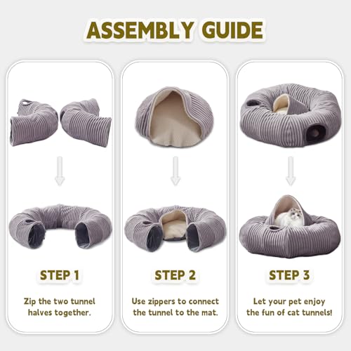 Cat Tunnel Bed for Indoor Cats (Grey / 33.5"L x 33.5"W x 10"H)