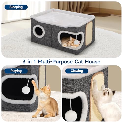 Extra Large Cat House Bed for Multi Cats with Scratch Pad Grey (Grey / Extra Large)
