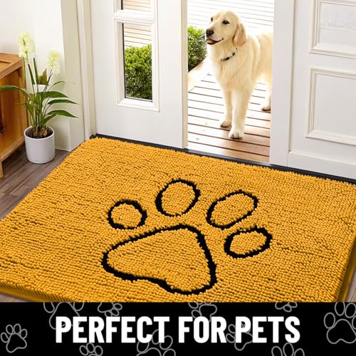 Dog Door Mat for Muddy Paws (30"X20" / Golden Yellow and Black)