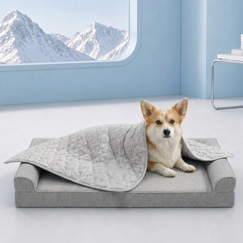 Deluxe Leakproof Cooling Blanket for Small Dogs Q (Heather Silver Grey / 25*35)