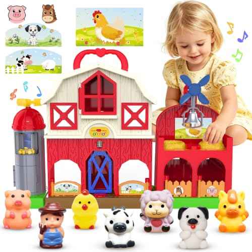 Musical Farm Animals Barn Toy with Finger Puppets for Toddlers 1 (Barn Animals Playset)