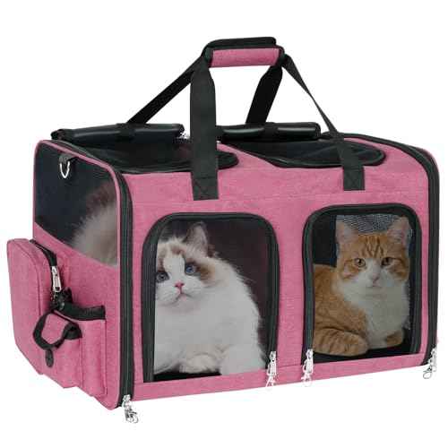 Cat Carrier for 2 Cats Double Pet Carrier Extra Large Multi Cat Travel Pink (Pink)