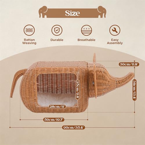 Elephant Rattan Cat Bed (Elephant)