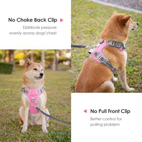 No Pull Dog Harness (Baby Pink Base & Grey Straps / Extra Large)