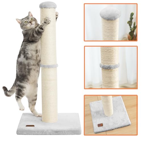 34inch Cat Scratching Post with Natural Sisal Rope 4.3Inch Large Diameter Scratcher Post Tree for Indoor Cats Grey (Grey)