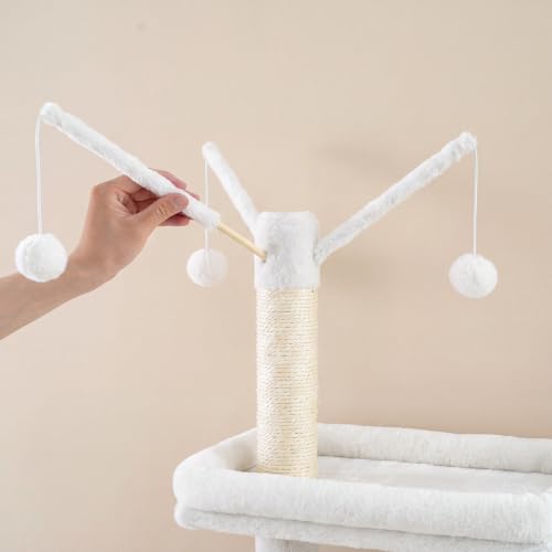 Cat Tree with Litter Box Enclosure for Indoor (White + Walnut)