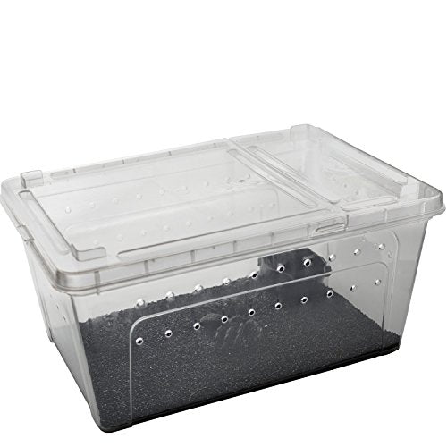Portable Reptile Terrarium Habitat for Mini Pet Houses Breathable Holes Stackable Container (1PCS-Clear-L)
