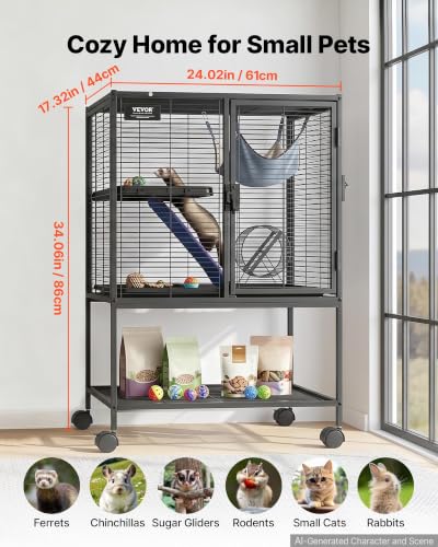 Metal Small Animal Cage 34.06"H 2 (24.0"L x 17.3"W x 34.1"H)