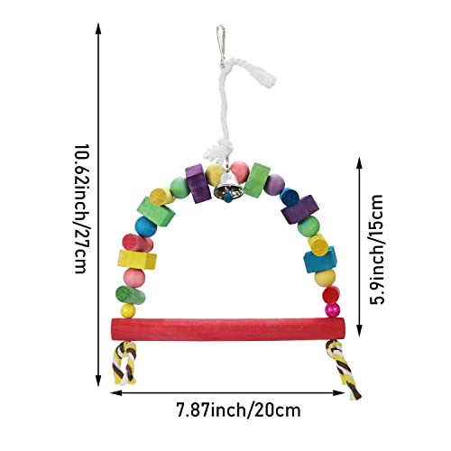 Bird Swing Toys Natural Wood Knots Block Rainbow Bridge Wooden Hanging Bells Toys for Parrot Budgie Lovebirds Conures Parakeet cockatoo Cockatiel (Large)