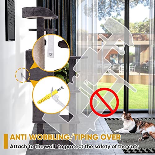 54 inch Cat Tree with Sisal (Grey)