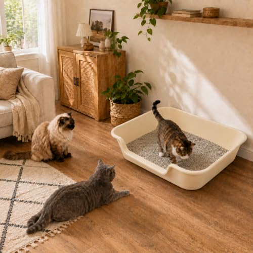 Extra Large Low Entry ABS Cat Litter Box (Large (Pack of 1) / Beach sand)