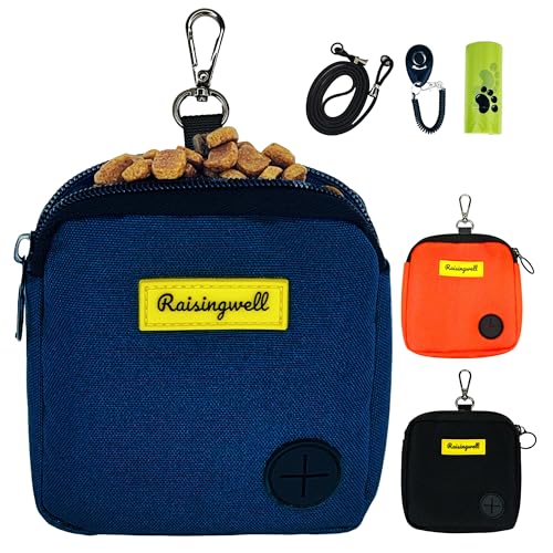 Dog Treat Pouch for Pet Walking and Training with Clicker Poop Bags Small Fanny Zipper Pack Holder for Puppy Snack Dispenser Kit for Leash and Outdoor Use (One Bag / a2.Blue)