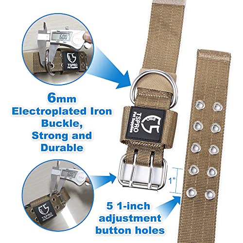 Heavy Duty Tactical Dog Collar with Patch (L/XL – Fits Neck 19.5"-23.5" / Basic Khaki)