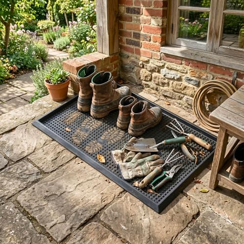 Waterproof Boot Tray Rubber Shoe Mat with Raised Edges (Black - Raised Dot / 1'6" x 2'4" (Boot Tray))