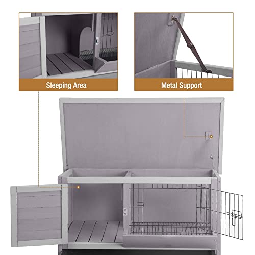 Rabbit Hutch Indoor Rabbit Cage with Metal Wire Pan (35.8"L x 18.1"W x 28.0"H)