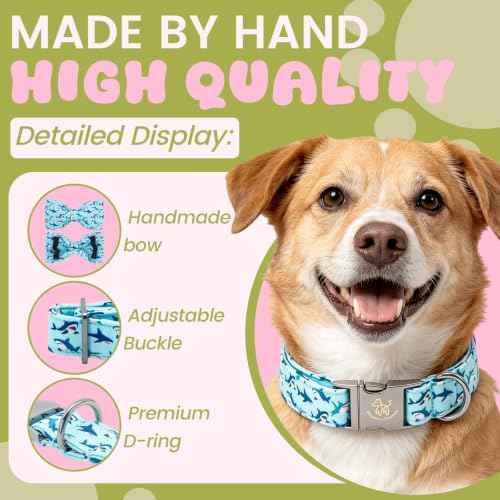Dog Collar Boy Shark Print Dog Collar with Bow Tie (Summer Shark / X-Small (Pack of 1))