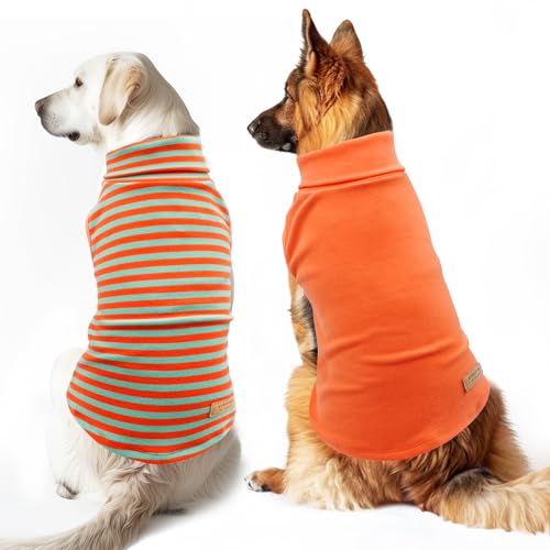 2Pack Dog Sweater for Large Dogs Soft Pet Coats Fleece Sweatshirt (XXX-Large (55-75lbs) / 5# Stripe+Orange)