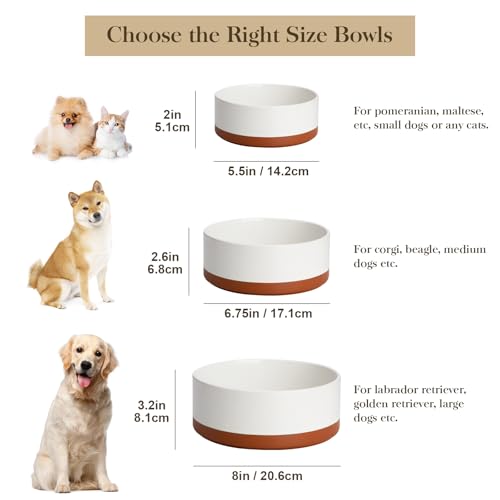 Dog Bowls Ceramic Dog Food and Water Bowls for Large Size Dogs (L-6 Cups / Vanilla White（1 PC）)