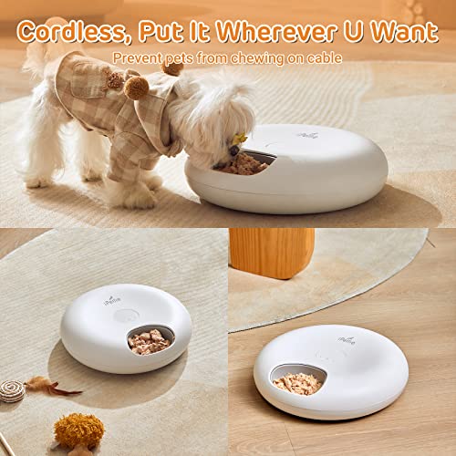 Donut Frost 6 Meal Cordless Automatic Pet Feeder with Two Ice Packs (Classic White)