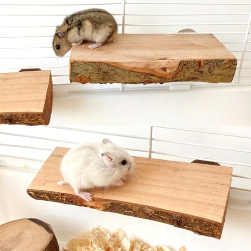 2Pcs Hamster Ledges Wooden Platform 2.6 x 6 Inch Rat Climb Platform Shelf Bird Perch Stand Toys Cage Accessories for Rat Gerbil Suger Glider (6 × 2.6 inch)