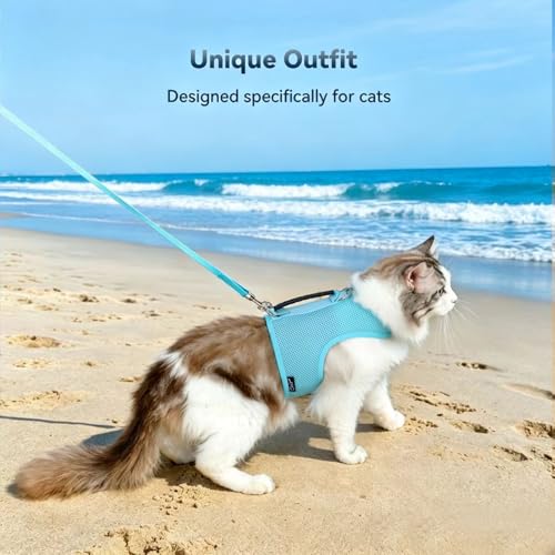 Cat Harness and Leash Set for Walking Escape Proof (Turquoise / S 4-6 lbs)
